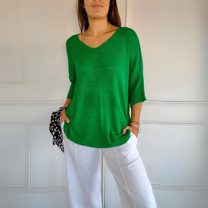 Dam Kofta Trekvartsärmar Mjuk Tyg Avslappnad Passform 9