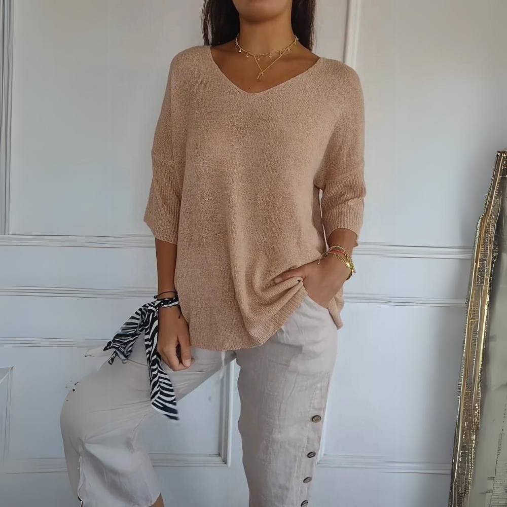 Dam Kofta Trekvartsärmar Mjuk Tyg Avslappnad Passform 10