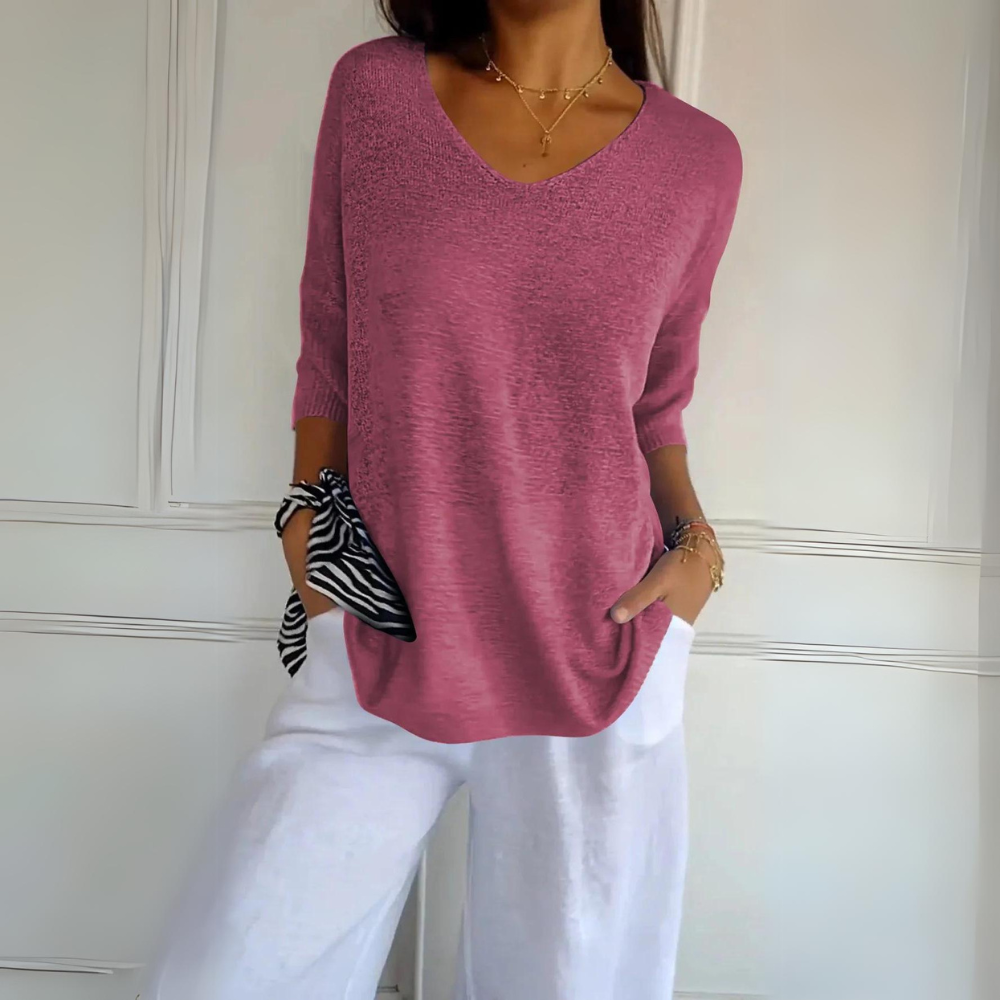 Dam Kofta Trekvartsärmar Mjuk Tyg Avslappnad Passform 11