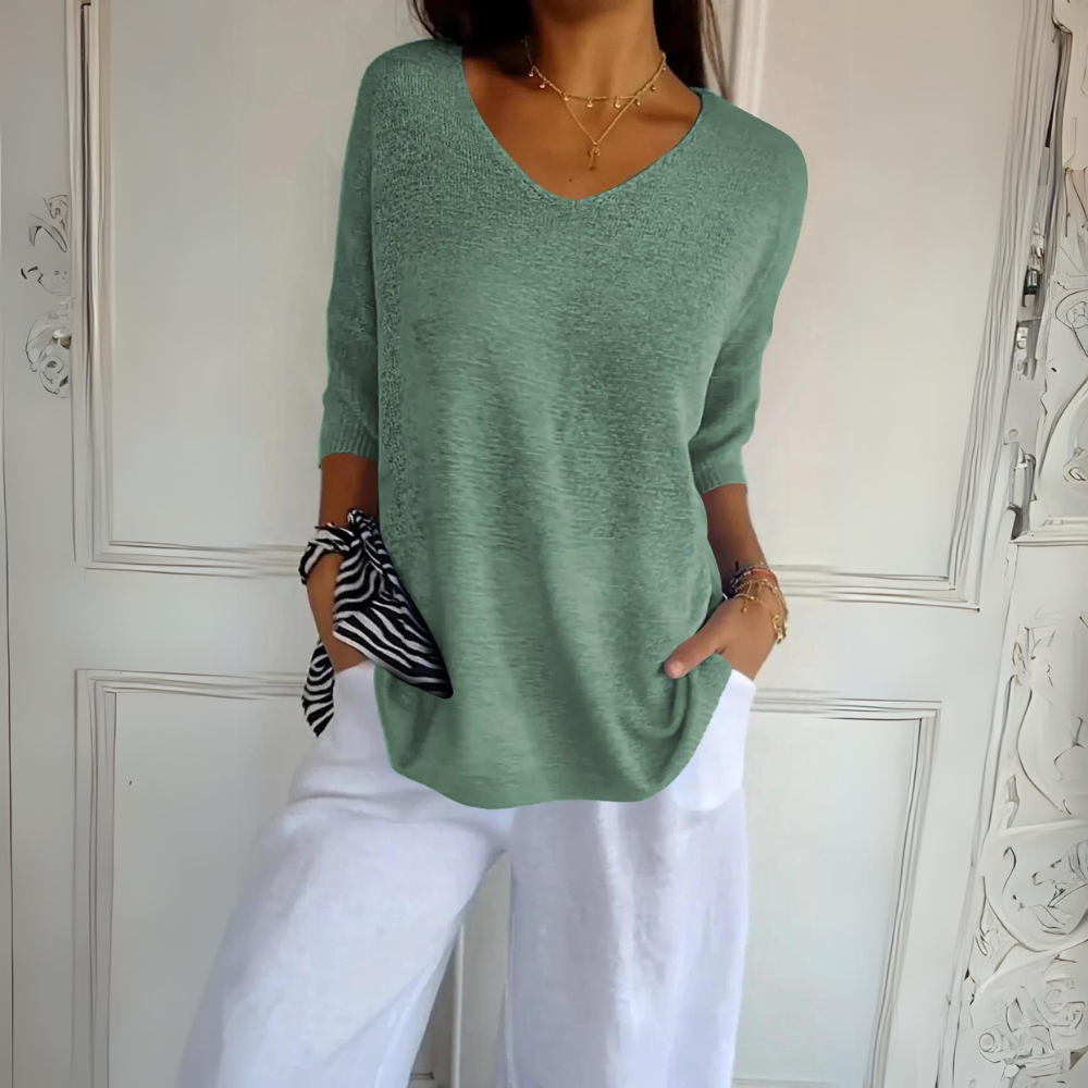 Dam Kofta Trekvartsärmar Mjuk Tyg Avslappnad Passform 12