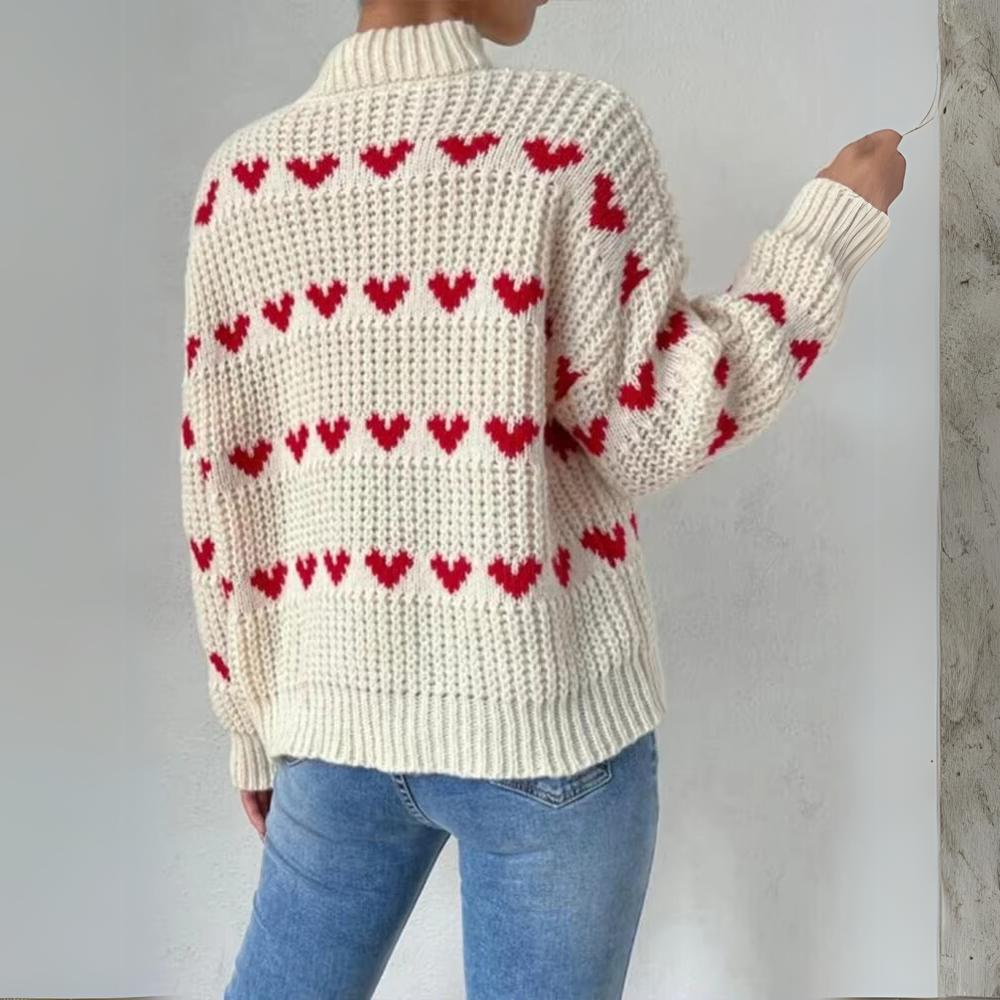 Dam Vintertröja Avslappnad Akryl med Hjärtformat Mönster-3