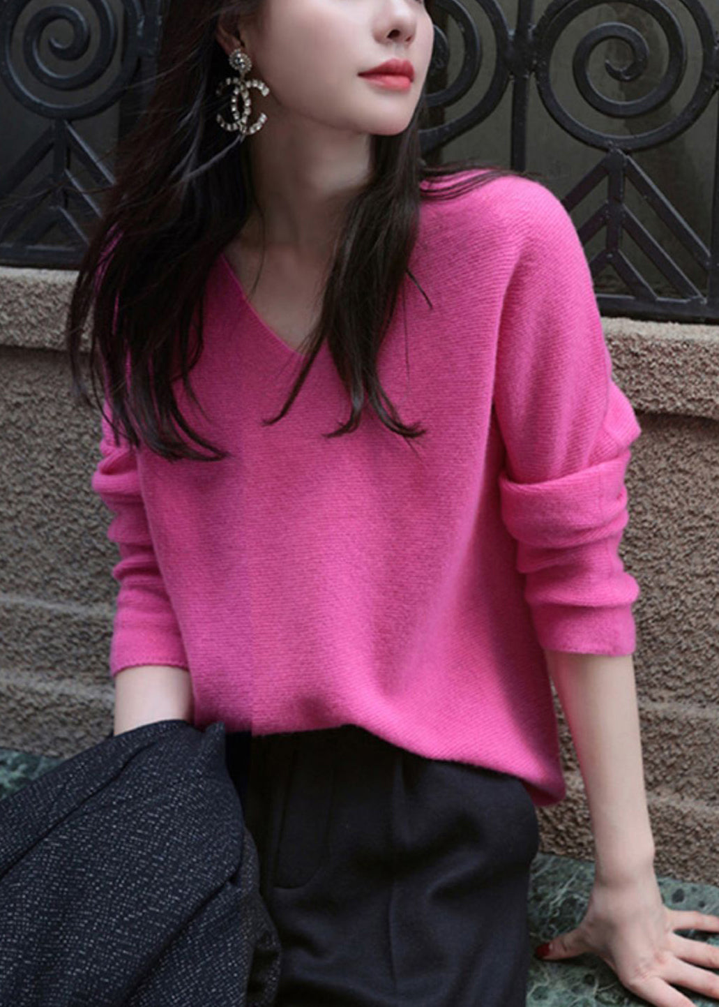 Dam Tröja V-ringad Ull för Hösten 2