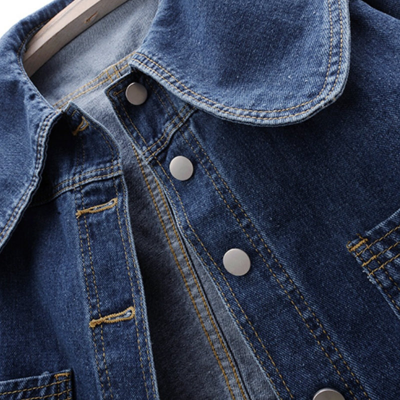Kvinnors Korta Denimjacka Sjömanskrage Bomull 3