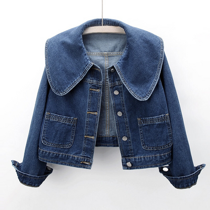Kvinno Denimjacka med Sjömanskrage – Lätt Bomull och Polyester, Lös Passform, Mångsidig Design S-XL 1