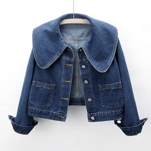Kvinno Denimjacka med Sjömanskrage – Lätt Bomull och Polyester, Lös Passform, Mångsidig Design S-XL 1