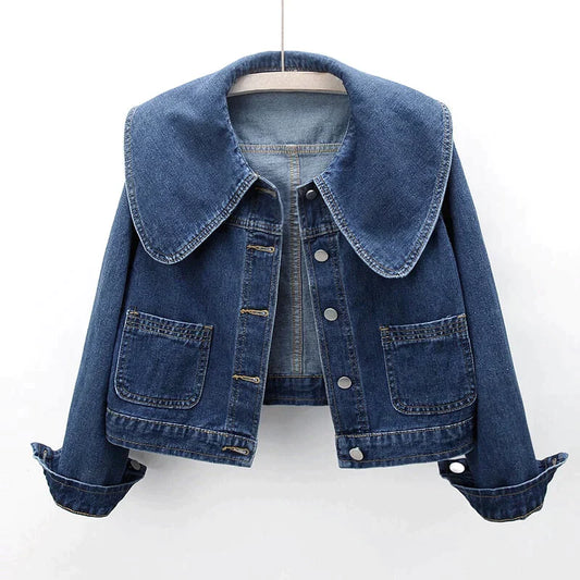 Dam Jeansjacka med Stor Krage i Hållbar Denim-1