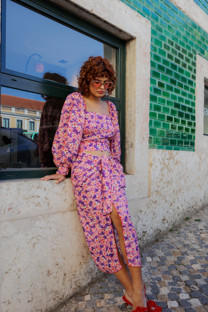 Dam Midi Kjol Veckad i 100% Viskos med Knytning-4