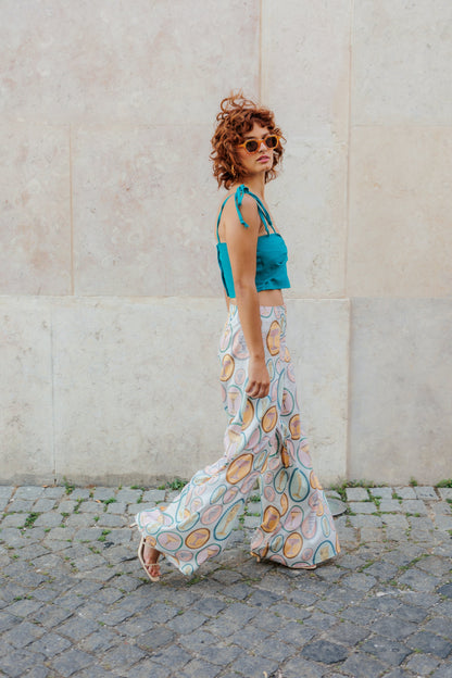 Snygga Byxor Dam Bred Ben Klippning Handritat Mönster Viskos-4