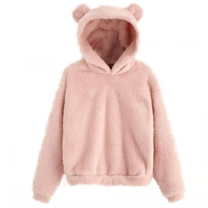 Dam Hoodie Teddy med Björnöron Mjuk Material-3