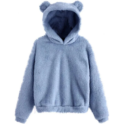 Dam Hoodie Teddy med Björnöron Mjuk Material-2