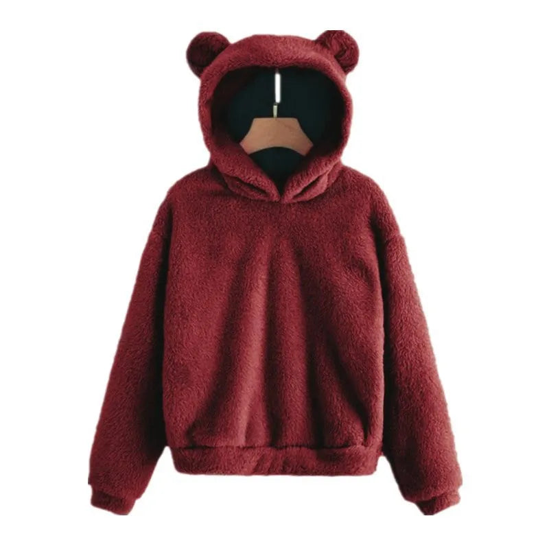 Variant image for Dam Hoodie Teddy med Björnöron Mjuk Material-25