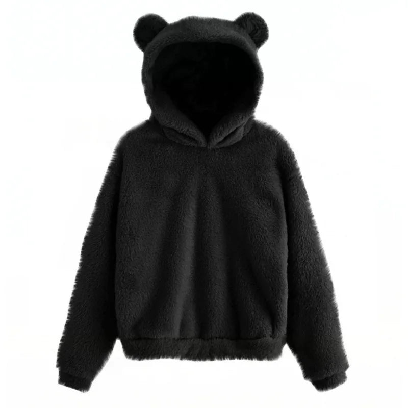 Variant image for Dam Hoodie Teddy med Björnöron Mjuk Material-1