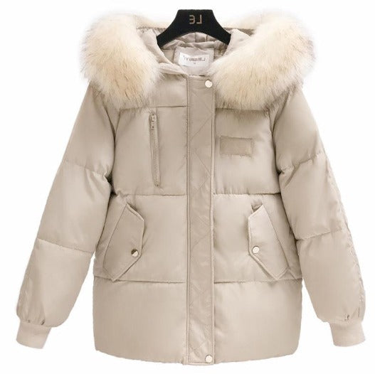 Dam Vinterjacka Lång med Syntetisk Päls Huva Elegant Syntetisk Fiber-2