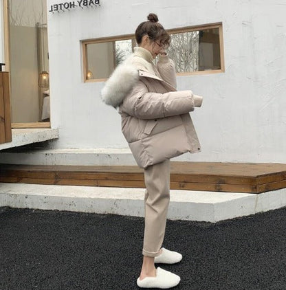 Dam Vinterjacka Lång med Syntetisk Päls Huva Elegant Syntetisk Fiber-3