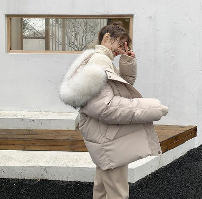 Dam Vinterjacka Lång med Syntetisk Päls Huva Elegant Syntetisk Fiber-1