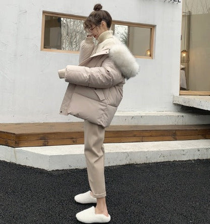 Dam Vinterjacka Lång med Syntetisk Päls Huva Elegant Syntetisk Fiber-4