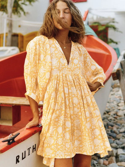 Kvinnor Bohemisk Klänning Blommönster Polyester 9