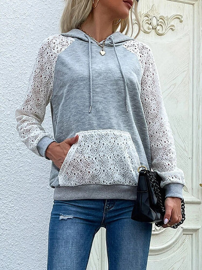 Dam Hoodie Två Toner Mjuk Bomullsmix med Känguruficka-3