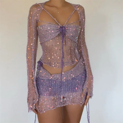 Variant image for Damkläder Tvådelad Långärmad Topp Bodycon Polyester för Sommar-11