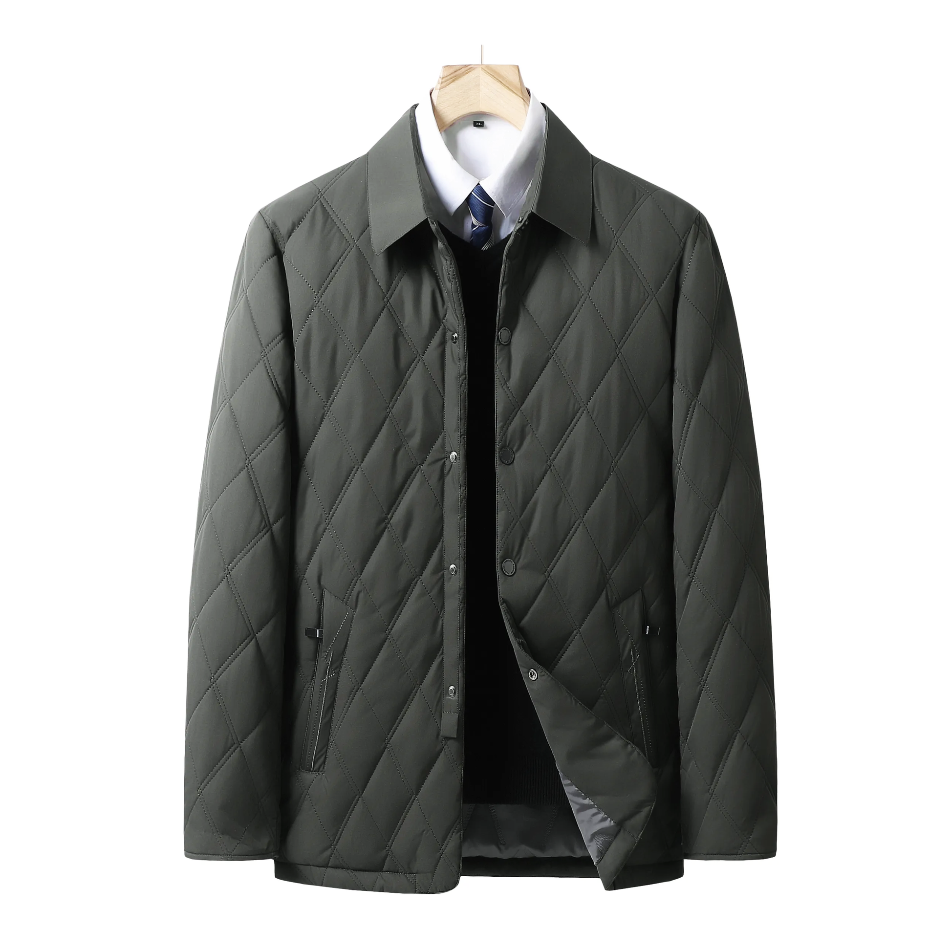 Herrjacka Quiltad Vinter i Ny Ull med Klassisk Design-4