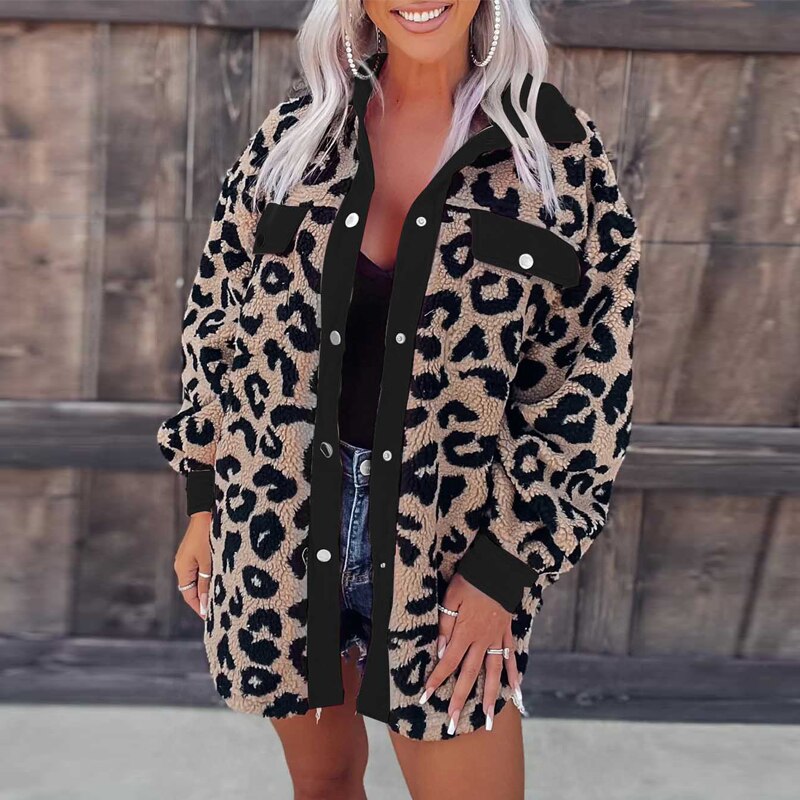 Dam Kappa Leopardtryck Mjuk Polyester Lång Design-1