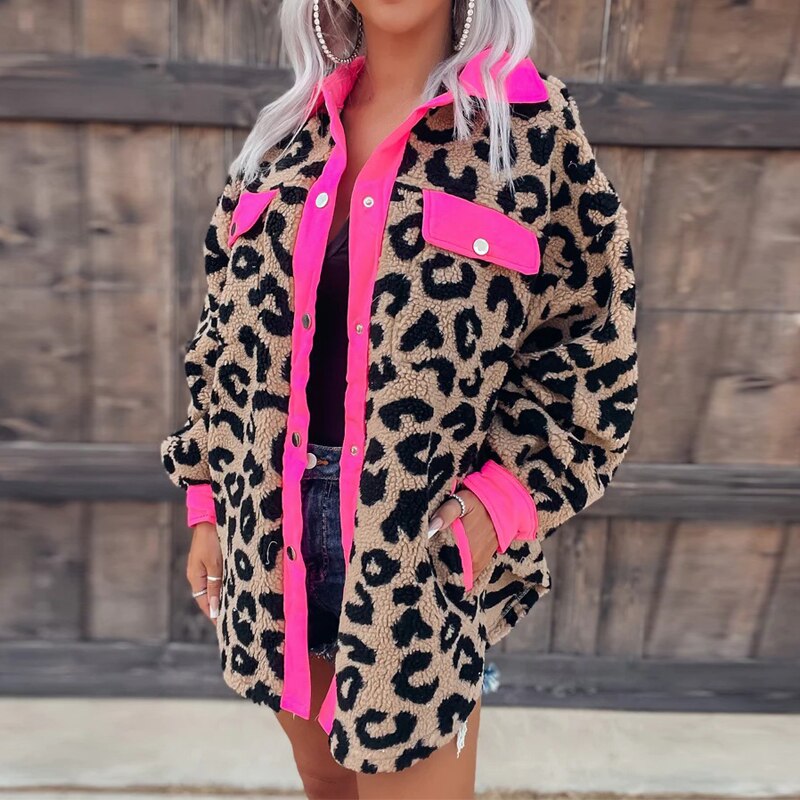 Dam Kappa Leopardtryck Mjuk Polyester Lång Design-5