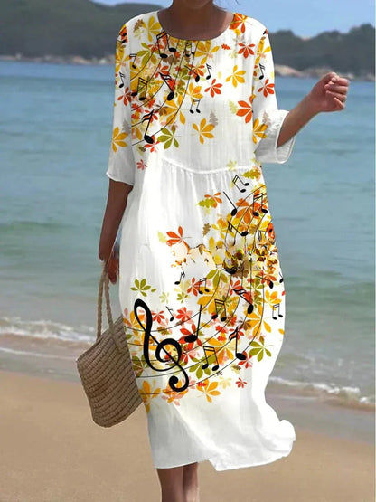 Dam Klänning Boho Blommig Design Lätt Polyester-3