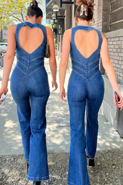 Dam Jumpsuit Bodycon med Hjärthalsringning i Stretchmaterial - Figursydd Elegant Passform för Fester och Avslappnade Tillfällen 1