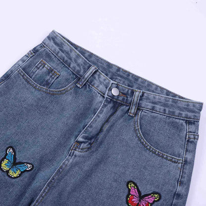 Dam Jeans Med Hög Midja Och Fjärilsbroderi i Högkvalitativ Denim-6