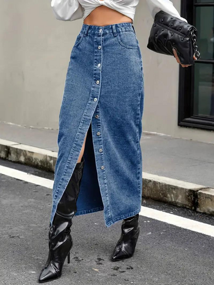 Kvinnors Lång Jeanskjol Stretchig Denim för Dam 10