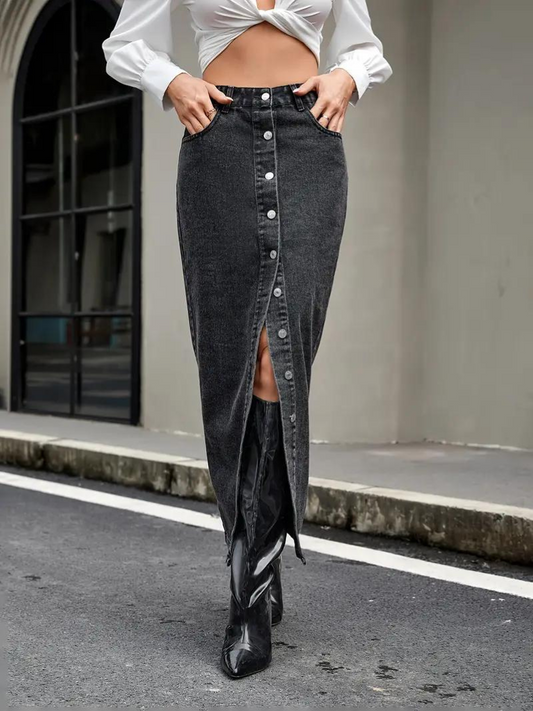 Kvinnors Lång Jeanskjol Stretchig Denim för Dam 1