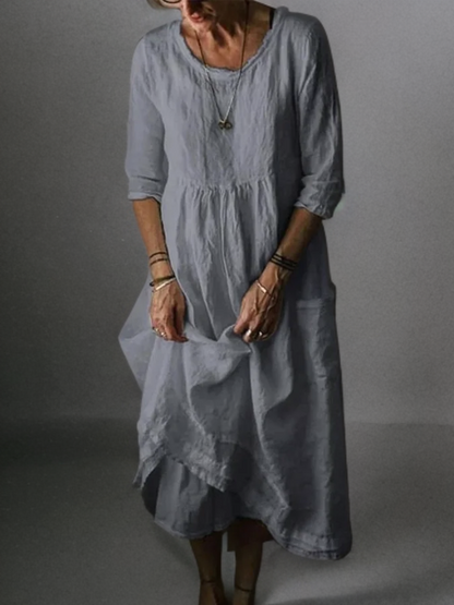 Dam Lång Linneklänning Avslappnad Stil i 100% Linne-1