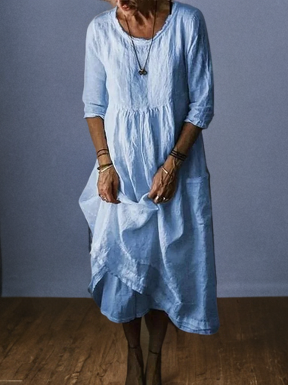 Dam Lång Linneklänning Avslappnad Stil i 100% Linne-3