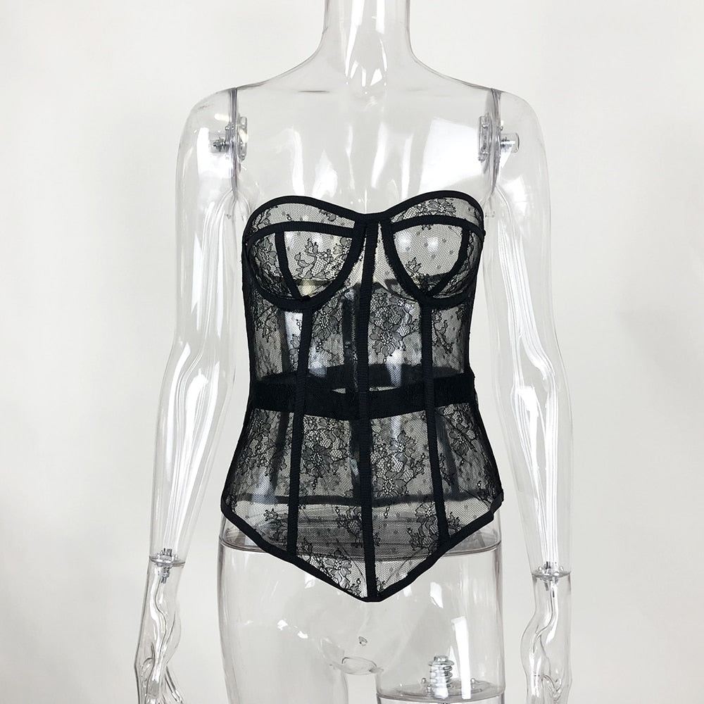 Kvinnors Stropplös Topp Spetsdetaljer Polyester-6