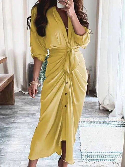 Variant image for Dam Fritidsklänning V-ringning Bälte Lätta Material-7