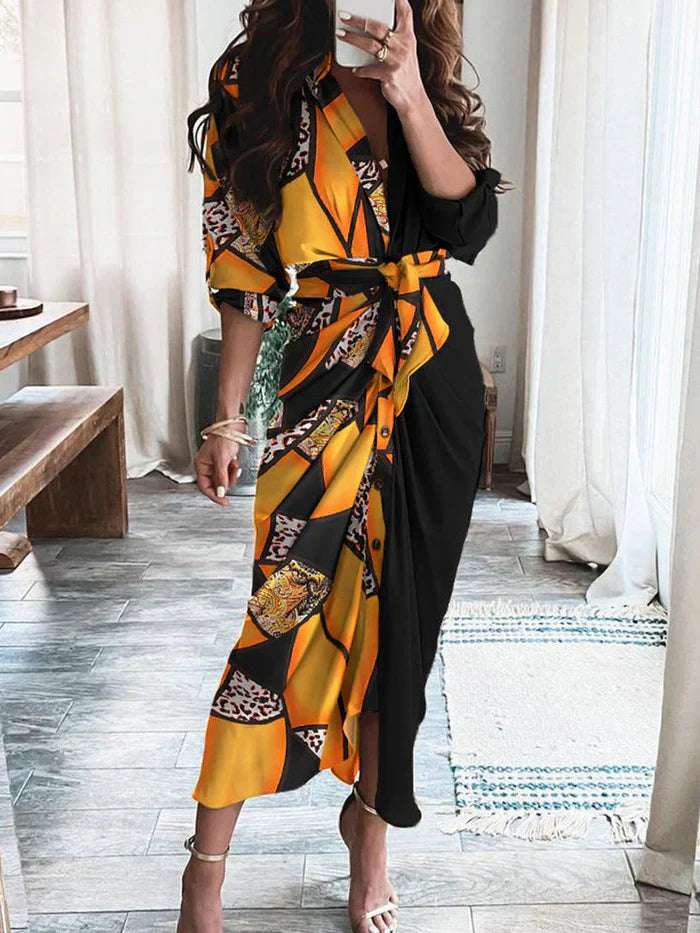 Variant image for Dam Fritidsklänning V-ringning Bälte Lätta Material-37