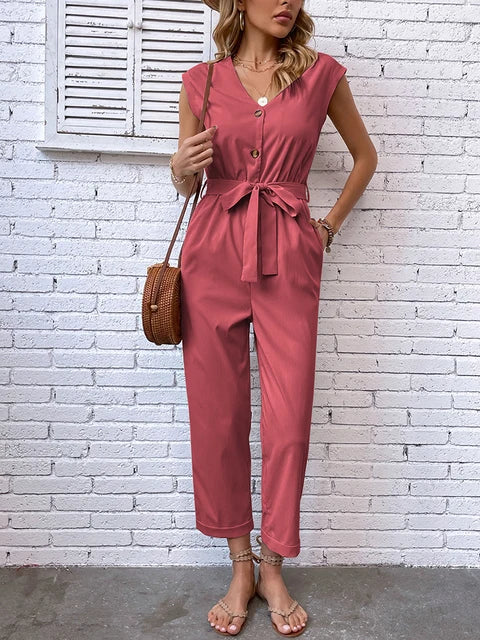 Kvinna Jumpsuit Ärmlös Justerbart Midjeband Polyester 9