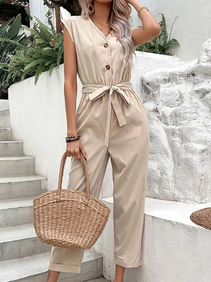 Kvinna Jumpsuit Ärmlös Justerbart Midjeband Polyester 3