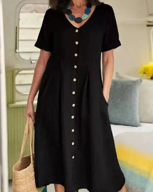 Variant image for Dam Klänning Lätt Linne Enkel och Elegant för Sommar-6