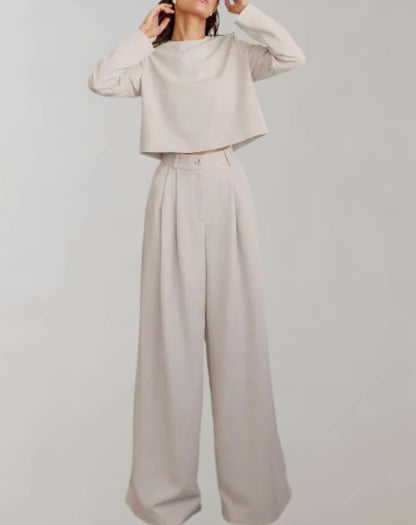 Kvinnors Byxor Hög Midja Breda Ben Andningsbart Tyg 4