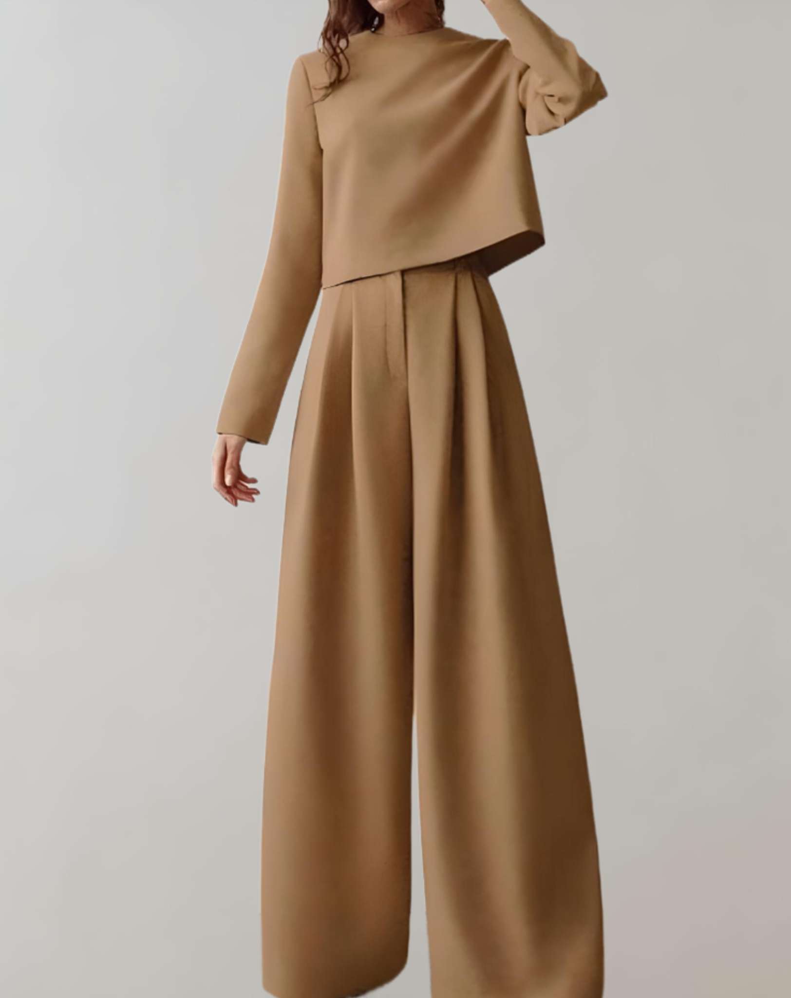 Kvinnors Byxor Hög Midja Breda Ben Andningsbart Tyg 6