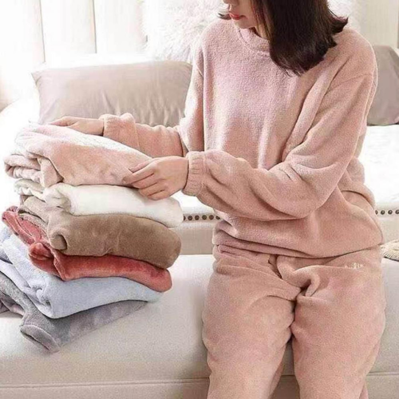 Dam Pyjamas Set Mjuk Plysch för Avkoppling Hemma-2