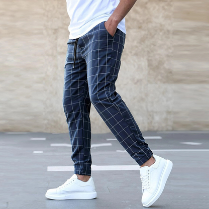 Herrbyxor Rutiga Joggingbyxor Mjuk Elastisk Material-4