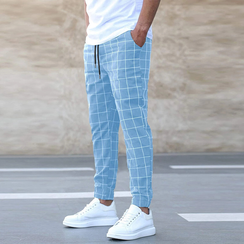 Herrbyxor Rutiga Joggingbyxor Mjuk Elastisk Material-5