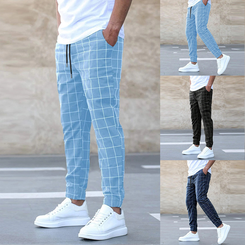 Herrbyxor Rutiga Joggingbyxor Mjuk Elastisk Material-2
