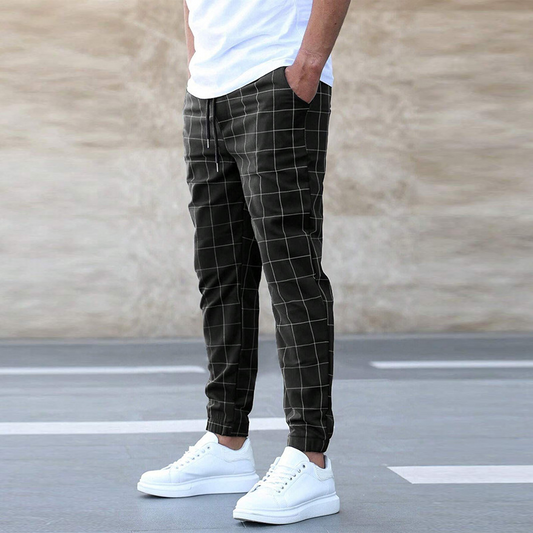 Herrbyxor Rutiga Joggingbyxor Mjuk Elastisk Material-1
