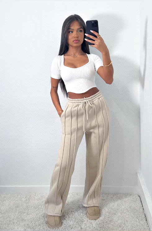 Dam Joggers Raka Ben Mjuk Bomull Avslappnad Passform-5