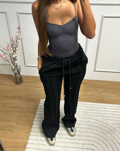 Dam Joggers Raka Ben Mjuk Bomull Avslappnad Passform-6