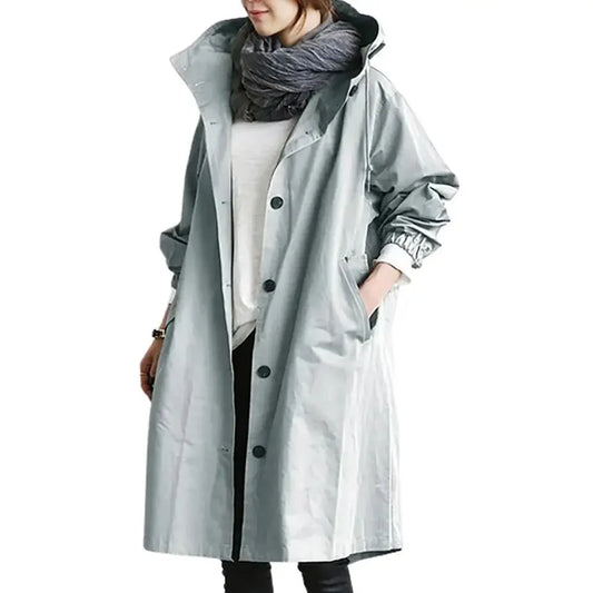 Dam Trenchcoat Vindskyddande Modern Stil Hållbart Material-1