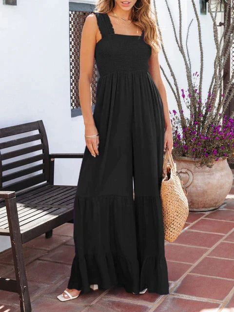 Dam Jumpsuit Hög Midja Fyrkantig Halsringning Monokrom Högkvalitativt Tyg-1